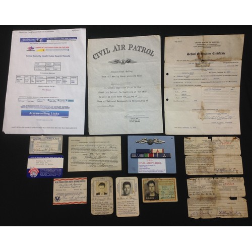 103 - WW2 / 1950's US Civil Air Patrol Group to William Walker Shea 1914-1984, comprising of: Pilots Wings... 