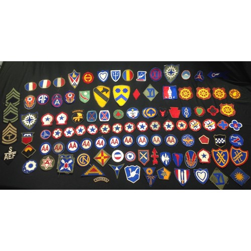 104 - US Army Shoulder Sleeve Insignia Patches: a collection of over 100 patches plus NCO's stripes, USAAF... 