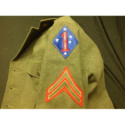 111 - WW2 USMC Service Dress tunic, Cpl 1st Marine Division, tunic named in armpit to 