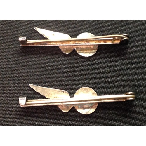 127 - WW2 British RAF Sweetheart Brevette Half Wing tie pins: Both is dark blue enamel, one for Engineer a... 