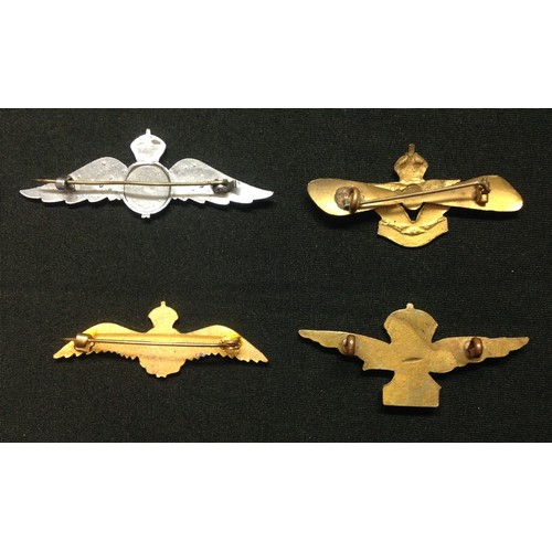 132 - WW2 British RAF Sweetheart collection comprising of four Sweetheart badges: one RAF Officers style c... 