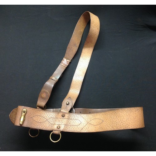 141 - WW2 British Officers Sam Brown leather belt and cross strap. Has a gilt impressed makers  mark for 