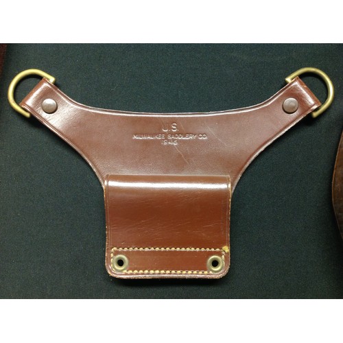 144 - WW2 British / US / German leatherwork collection to comprise of: two leather shoulder holsters, both... 