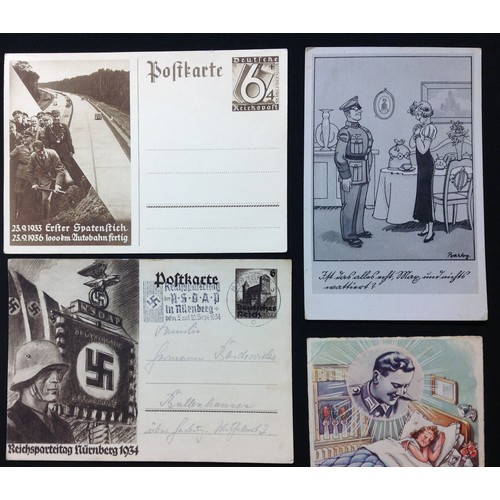 157 - WW2 Third Reich Postcards, 17 in total, eleven of which have been filled in and posted. Political su... 