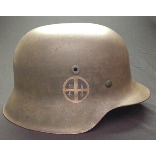 169 - WW2 Third Reich M42 Stahlhelm Steel Helmet. Has been reused as a film prop or for re-enactment. Non ... 