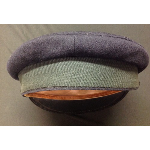 172 - WW2 Third Reich cap in navy blue wool. No insignia. Cotton cap band. Ersatz leather chinstrap. Blue ... 