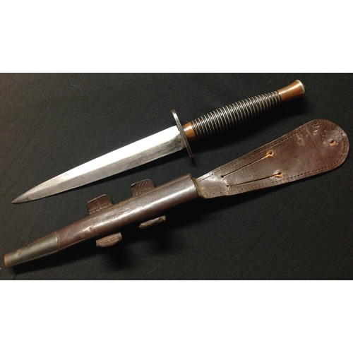 180 - British Third Pattern Fairbairn Sykes Fighting Knife. 168mm long double edged blade with etched make... 