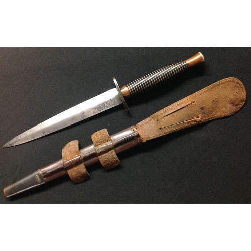 180 - British Third Pattern Fairbairn Sykes Fighting Knife. 168mm long double edged blade with etched make... 