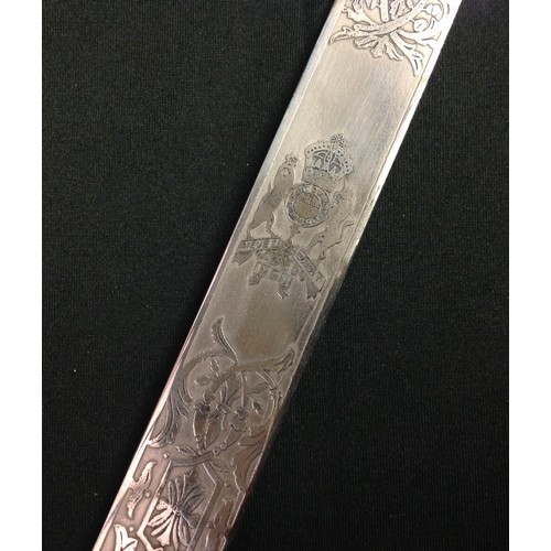 190 - REPRODUCTION Royal Navy Officers Dirk. 465mm long single edged blade with etched decorative panels t... 