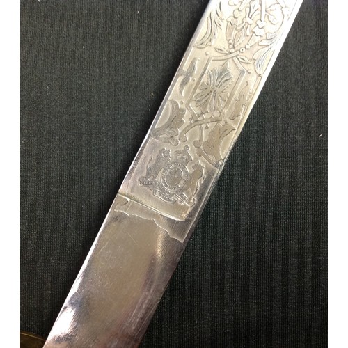 190 - REPRODUCTION Royal Navy Officers Dirk. 465mm long single edged blade with etched decorative panels t... 