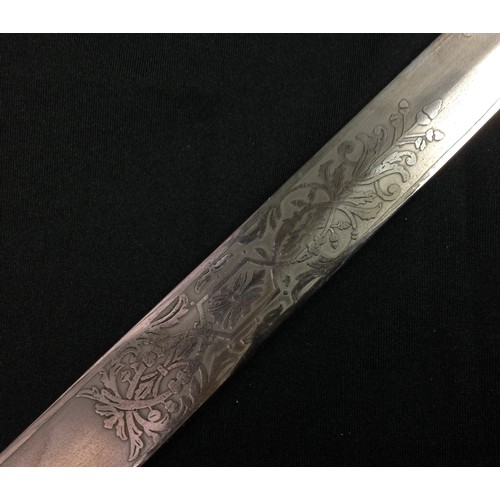 190 - REPRODUCTION Royal Navy Officers Dirk. 465mm long single edged blade with etched decorative panels t... 