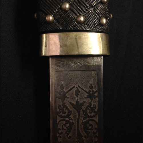 191 - REPRODUCTION Victorian Scottish Officers Dirk. 295mm blade with etched decorative panels to each sid... 