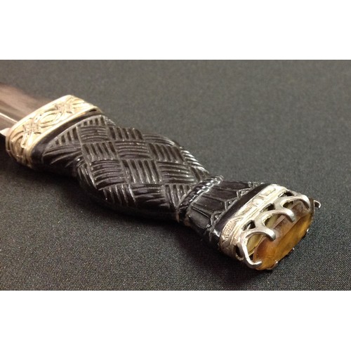 193 - Scottish Sgian-dubh Knife with 85mm long single edged blade with fuller and notched decoration to up... 