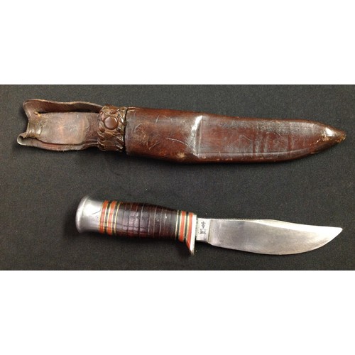 196 - Survival / Hunting / Scouting Knife with 99mm long Bowie style blade with etched retailers name to o... 