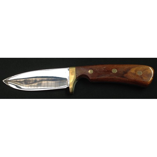 197 - Hunting knife with 105mm long single edged blade with etched makers mark 