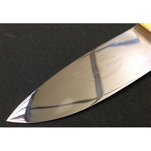 197 - Hunting knife with 105mm long single edged blade with etched makers mark 