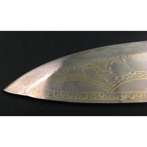 201 - Gurkha Kukri Knife with 385mm long blade with stamped decoration to one side while the other side ha... 