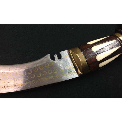 201 - Gurkha Kukri Knife with 385mm long blade with stamped decoration to one side while the other side ha... 