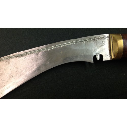 201 - Gurkha Kukri Knife with 385mm long blade with stamped decoration to one side while the other side ha... 