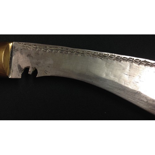 202 - Gurkha Kukri Knife with 385mm long blade with stamped decoration to one side while the other side ha... 