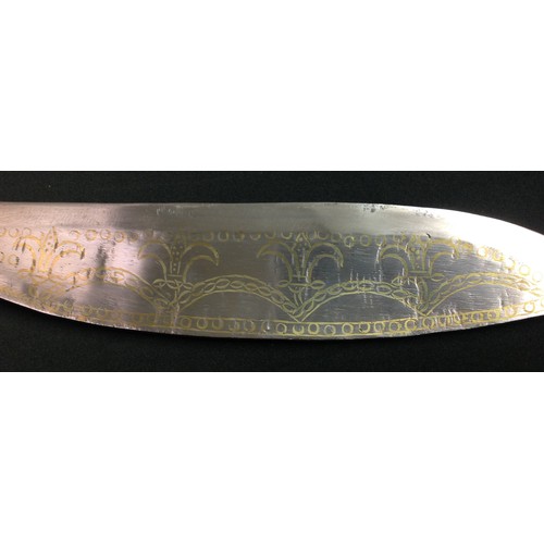 202 - Gurkha Kukri Knife with 385mm long blade with stamped decoration to one side while the other side ha... 