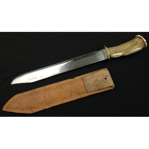 209 - Large Bowie Knife with heavy 338mm long blade. Makers mark is indistinct but shows a Cowboy on Horse... 