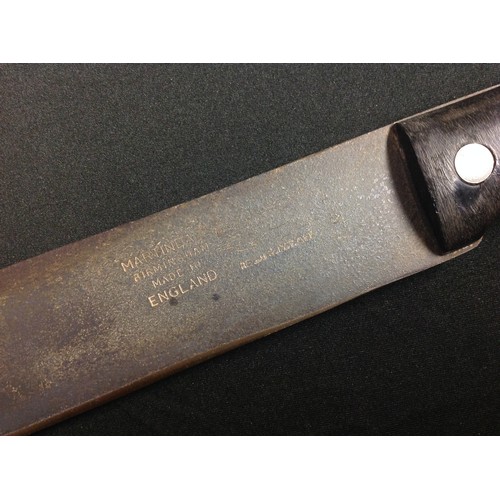 210 - A pair of British Martindale Machetes: one with black composition grip with 460mm long blade, overal... 