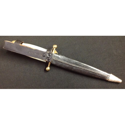 215 - Hunting knife with double edged blade 153mm in length, ricasso is maker marked 