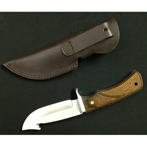 223 - Hunting knife with 112mm long stainless steel blade, maker /retailer marked 