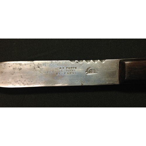 226 - Two hunting knives: one with single edged blade 115mm in length, Sheffield maker marked, wooden grip... 