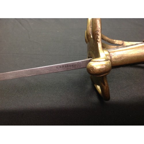 230 - Enfield made Sword with single edged fullered blade 765mm in length. Spine of blade marked 