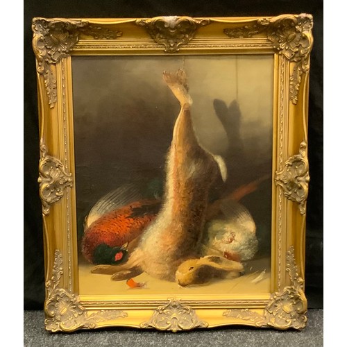 82 - L Constable, Hare, Pheasant & Grouse, signed verso, oil on canvas, 60cm x 50cm