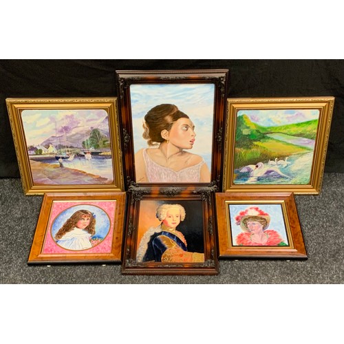 91 - Clement Arthur Simpson (1929 - 2021)
Swans, signed, 29cm x 29cm;  others, Portraits (6)