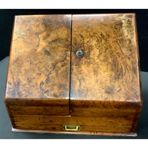 95 - A Victorian walnut stationery cabinet, sloping front, base drawer, fitted interior, Partridge & Coze... 