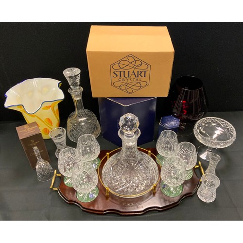 118 - A Stuart crystal glass seven piece brandy set on tray, boxed;  Royal Doulton crystal by Webb Corbert... 