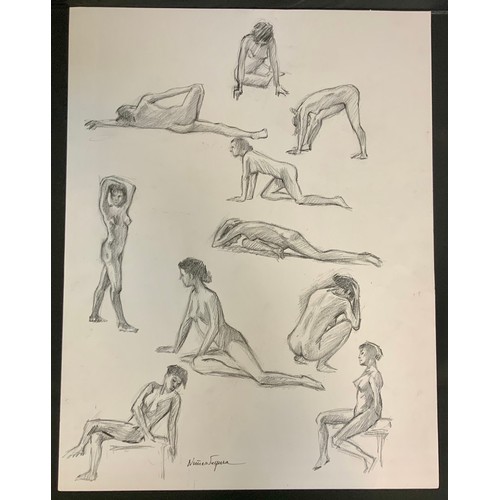 139 - Jordi Nunez Segura (Bn 1932) Naked Directions, signed, graphite and charcoal sketch, 46cm x 37cm;  a... 