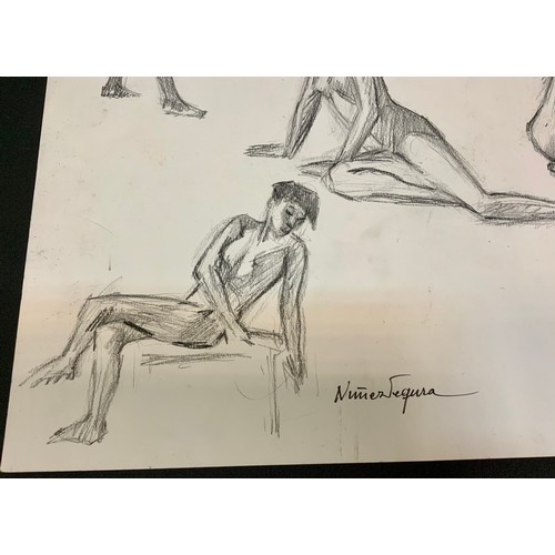 139 - Jordi Nunez Segura (Bn 1932) Naked Directions, signed, graphite and charcoal sketch, 46cm x 37cm;  a... 