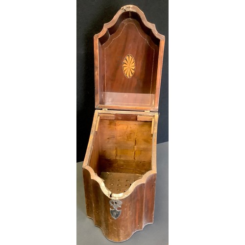 80A - A 19th century mahogany slope top knife box, inlaid with oval patera, 38cm high, c.1790
