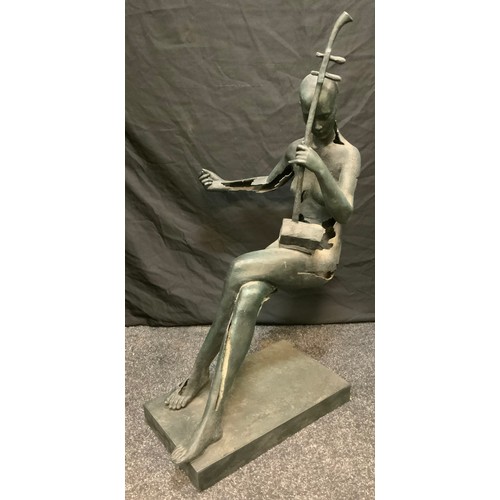 106A - Contemporary School, a floor standing bronze, of a naked lady seated, with stress holes and fracture... 