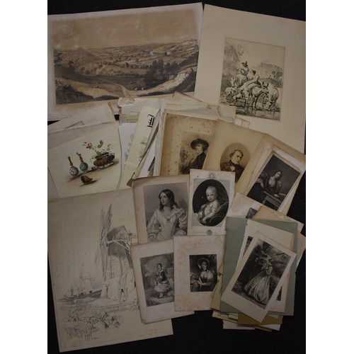 182 - An interesting collection of prints and engravings, various subjects, portraits, etc, mostly 18th an... 