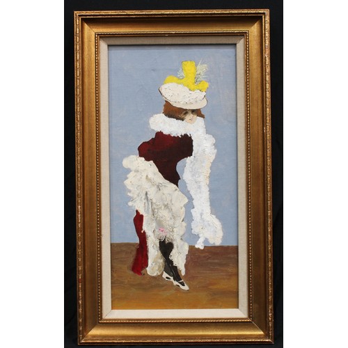 183 - French Impressionist School   
Lady of Folie Bergere  
oil on canvas, 43cm x 21cm