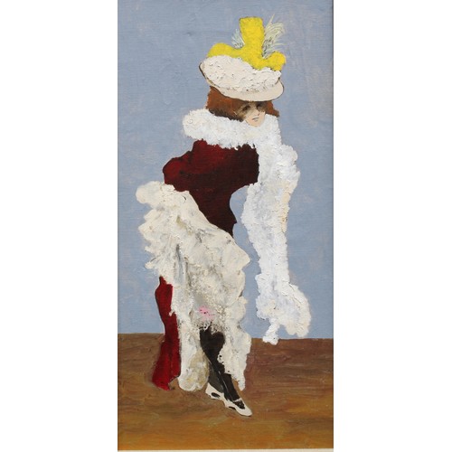 183 - French Impressionist School   
Lady of Folie Bergere  
oil on canvas, 43cm x 21cm