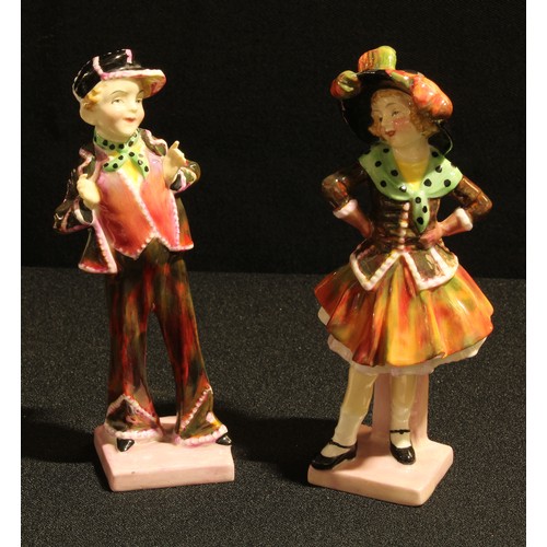 203 - A pair of Royal Doulton figures, Pearly Boy HN1482 and Pearly Girl HN1483, hand painted,  14cm, prin... 