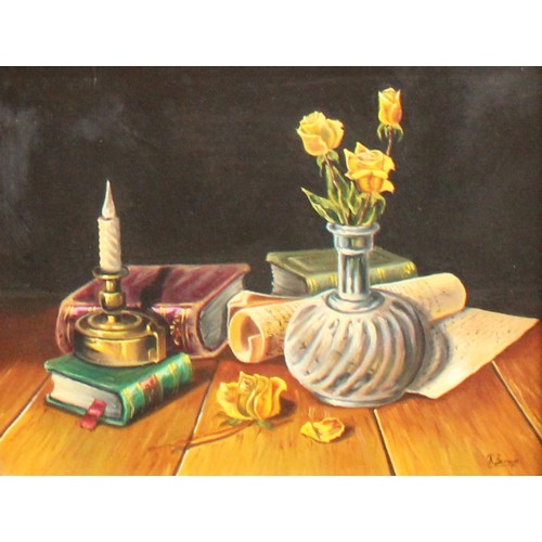 209 - Pictures and Prints - Continental School, Wine Bottles, signed, oil, 59cm x 49cm; a pair of Still Li... 