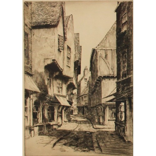 216 - Pictures and Prints - Reginal Green, A.R.E. (1884-1971), by, The Shambles, York, signed, titled labe... 