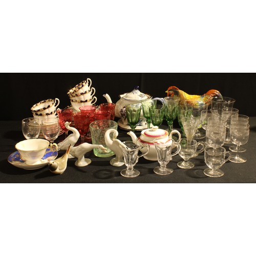 206 - Ceramics and Glass - 18th century and later glassware including wine glasses, custard cups, etc; a W... 