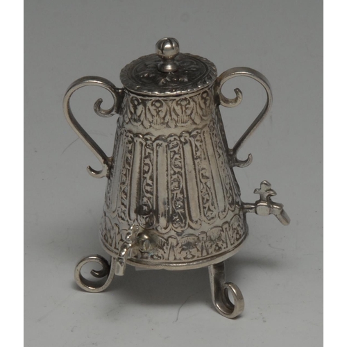 198 - An 18th century Dutch silver toy miniature coffee urn, scroll feet, 6.5cm high, Amsterdam c.1770