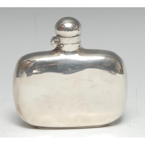 179 - A Victorian silver curved rounded rectangular hip flask, hinged domed bayonet cap, 9.5cm wide, James... 