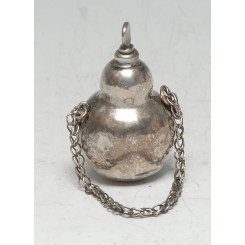 195 - An 18th century Continental silver double-gourd scent bottle or phial, quite plain, twist stopper, c... 