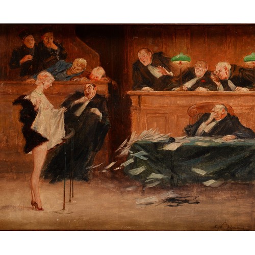 873 - Gaston Hoffmann (Bn.1883)
Risque Courtroom Scene
signed, oil on canvas, 36.5cm x 45cm